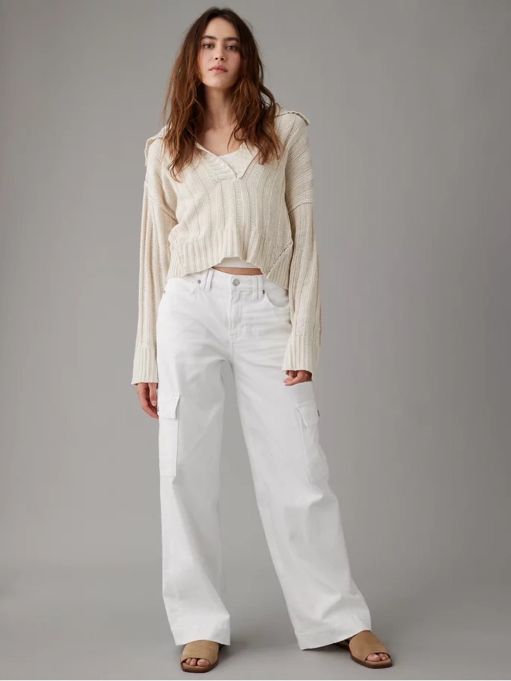 AE Dreamy Drape Stretch Super High-Waisted Cargo Baggy Wide-Leg Jean